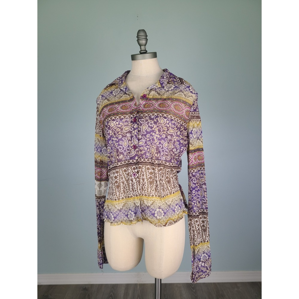 VTG 70's Eva Eva Sheer Mesh Button Up Paisley Y2K Disco Funky Dopamine Eclectic